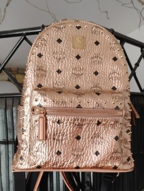 MCM Metallic Rose Gold Studded Stark Mini Backpack EUC